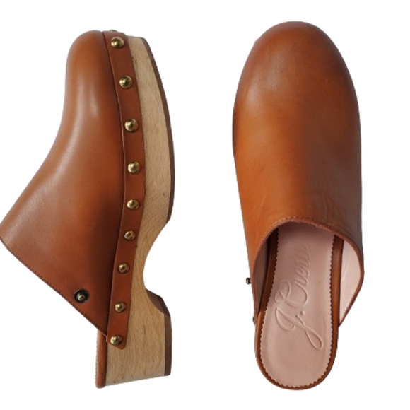 J. Crew Leather Slip On Mule Clog Shoe Size 6.5 #BA188 Rich Oak - Picture 5 of 14